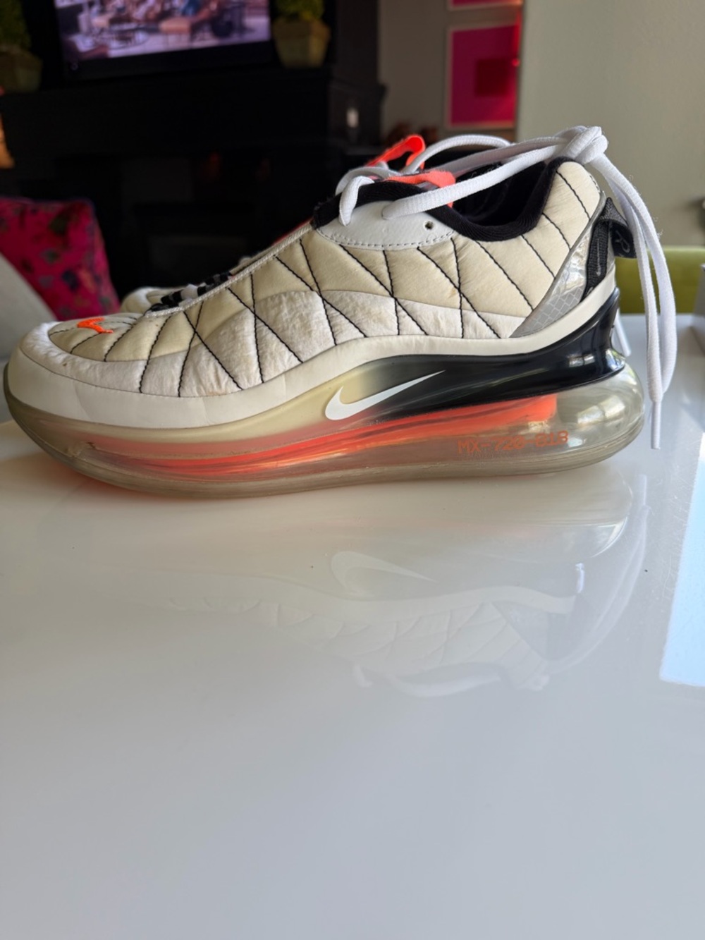 Nike Quilted White and Orange Air Max 720 Low Sneaker